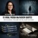 Featured image for 15 viral Freida McFadden quotes, showing a portrait of the author, a stack of books including The Housemaid and Never Lie, and mysterious thriller-themed imager