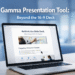 Gamma presentation tool interface on a laptop, illustrating a web-native scrollable presentation with interactive content and clean design.
