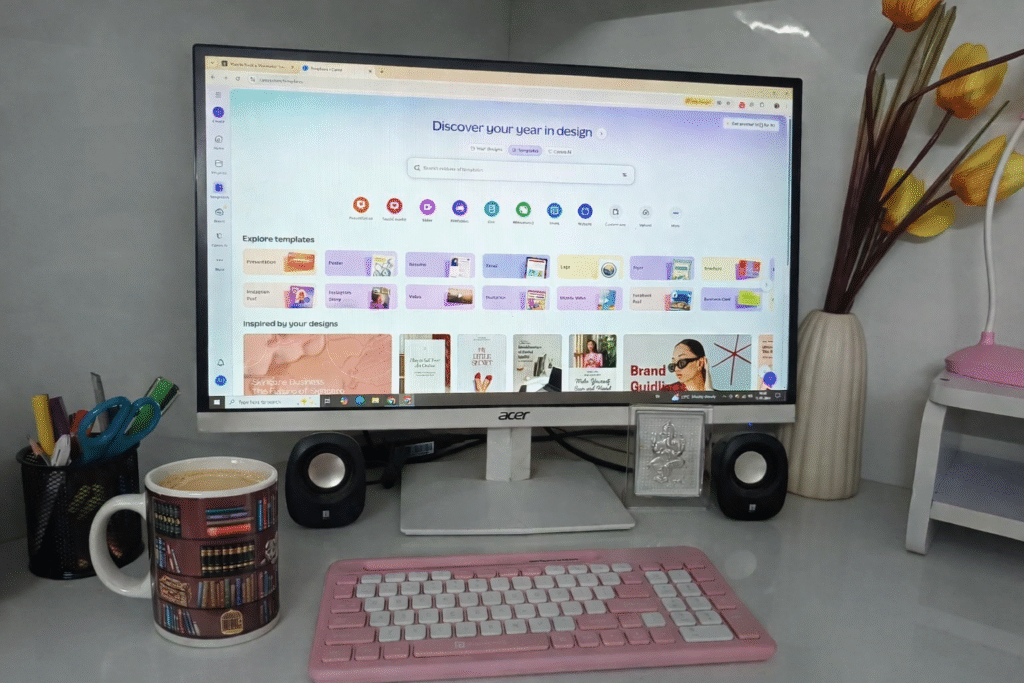 Aesthetic Desk Essentials: My Productive Freelance Setup cozy workplace with beautiful coffee mug