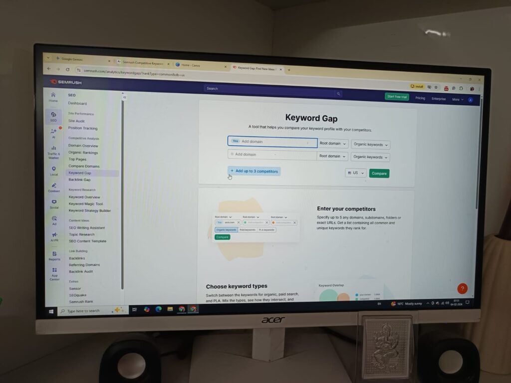 desktop image showing semrush keyboard gap