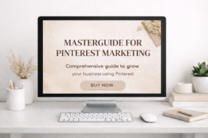 Promotional banner for The Ultimate Pinterest Marketing Masterguide 2026 by Aruna Usha, covering SEO, Boards, Pins, and Growth Strategy.